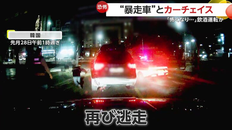 応援のパトカーが進路をふさぎ、運転席に近づくが、車はまたもや逃走してしまった