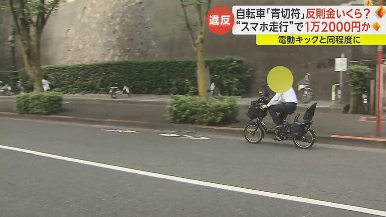 車道を逆走する自転車