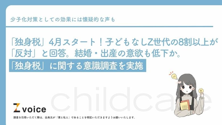 「独身税」4月スタート！子どもなしZ世代の8割以上が「反対」と回答。結婚・出産の意欲も低下か。「独身税」に関する意識調査を実施
