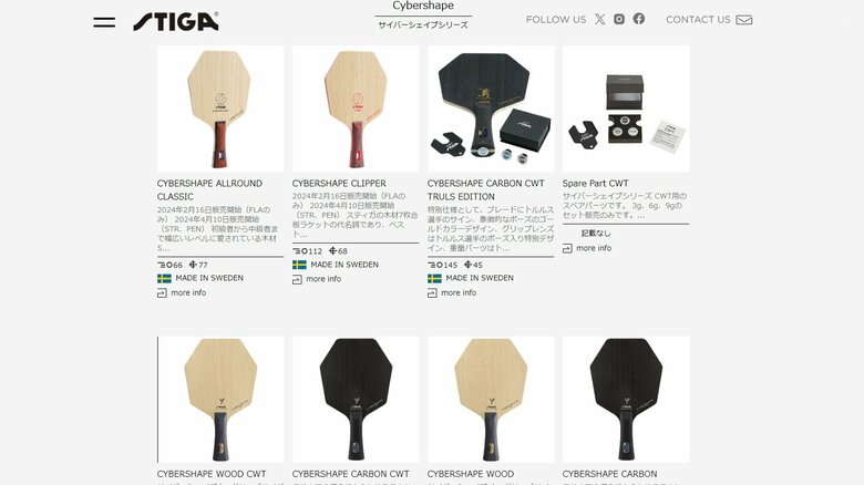 多角形ラケットは普通に販売されている　スティガのHPより