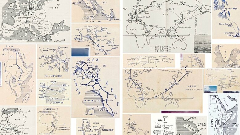 祖父が世界旅行中に描いた地図。描写が細かい