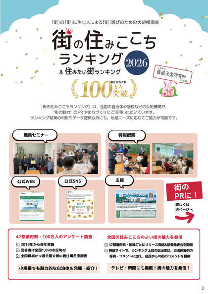 自治体や学校がPRやまちづくり、調べ学習に活用した「住みここちランキングの活用事例2026」をPDFで公開