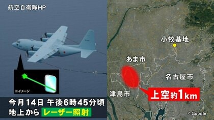 出力規制ない“海外製”か…上空約1kmの自衛隊輸送機に『レーザーポインター』の光 照射の危険性と問われ得る罪｜FNNプライムオンライン