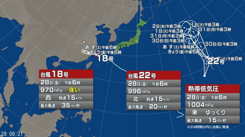 【台風情報】“台風のたまご”熱帯低気圧が発生　進路予想は　24時間以内にウェーク島近海で「台風」に発達する可能性｜FNNプライムオンライン