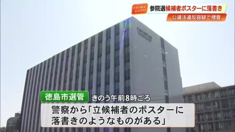 参院選のポスター、赤いスプレーのようなもので候補者の顔と名前に落書き【徳島・高知選挙区】｜FNNプライムオンライン