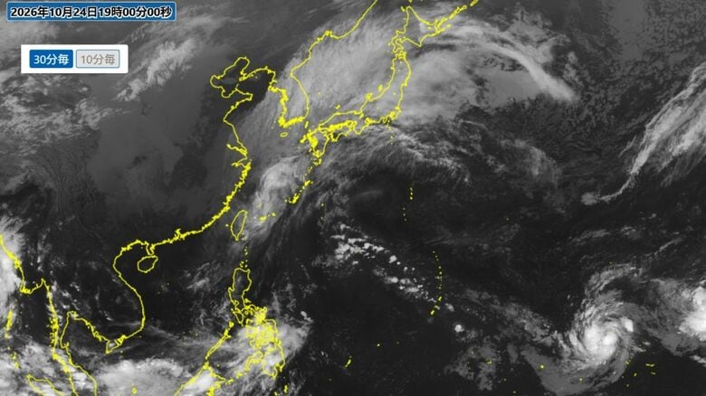24日午後7時の気象衛星ひまわりの画像