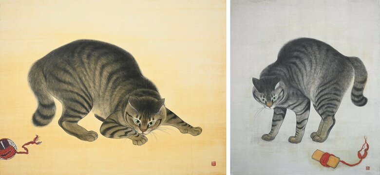猫虎図（左）が「動」を、家ノ虎図（右）が「静」をイメージしたという