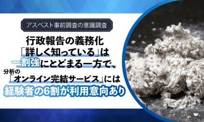 【アスベスト事前調査の意識調査】行政報告の義務化「詳しく知っている」は一割強にとどまる一方で、分析の「オンライン完結サービス」には経験者の6割が利用意向あり