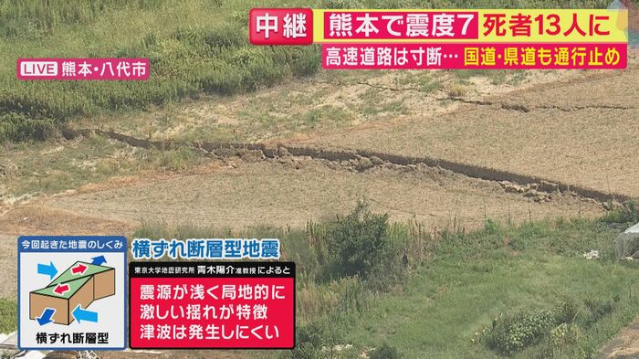 「断層運動が地上に露出した」（関西テレビ「旬感LIVE とれたてっ！」より）