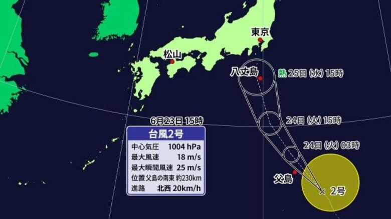 台風２号発生　北上中に熱帯低気圧に変わるか　愛媛２４日頃雨脚強まる恐れ（２３日午後３時時点）【愛媛】｜FNNプライムオンライン
