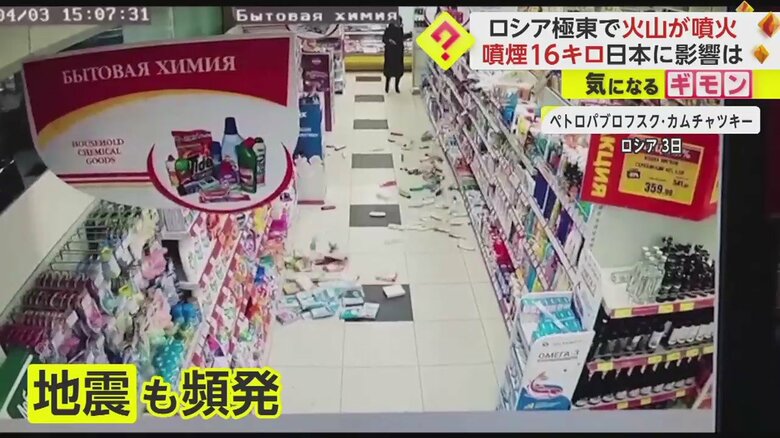 地震で商品が散乱する店内