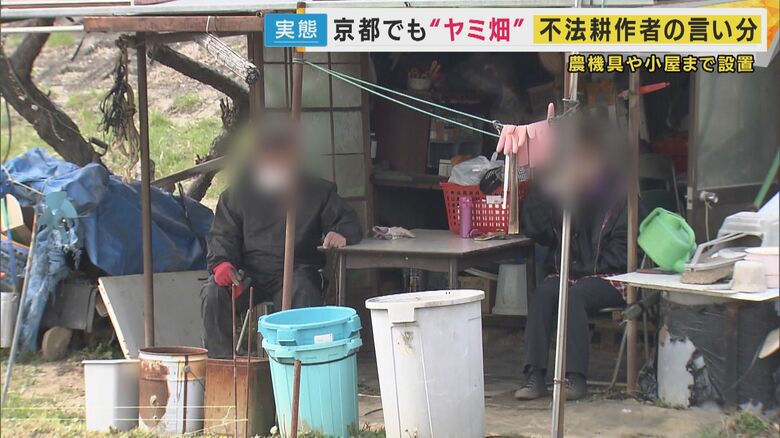 河川敷の畑の奥に小屋まで建てられている