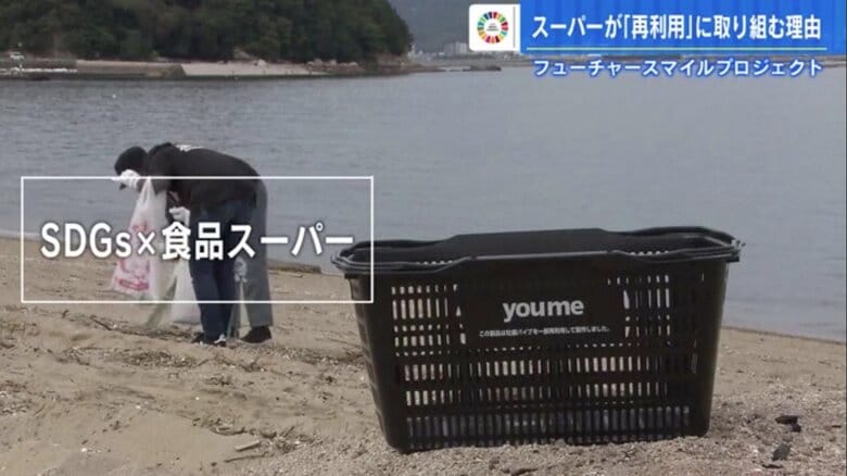 カキパイプを一部再利用して製作された買い物かご
