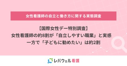 【国際女性デー特別調査】女性看護師の約8割が「自立しやすい職業」と実感、一方で「子どもに勧めたい」は約2割