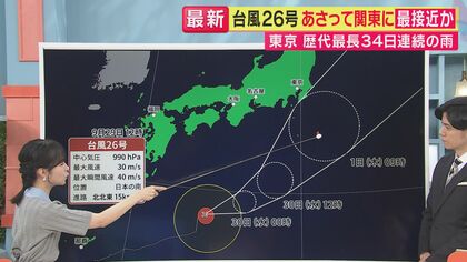 【台風26号】あさって＝1日関東に最接近か　東京では“観測開始以来最長”34日連続の雨　台風は暴風域消える見込みも秋雨前線との影響で雨脚強まる恐れ　「秋の長雨もあと数日の辛抱」気象予報士が解説