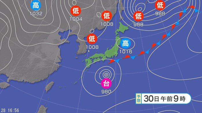 天気図　30日午前9時の予想