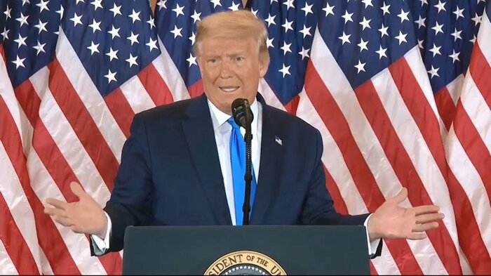 4日午前2時すぎ 事実上の勝利宣言をするトランプ大統領 ※現地時間