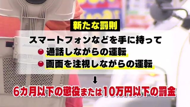 新たな罰則として　スマホなど手に持ち通話・画面注視は禁止