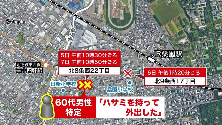 桑園エリアでは不審者の目撃が3件