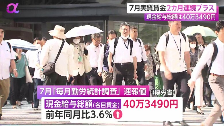 厚生労働省が公表した7月の毎月勤労統計調査の速報値