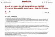 ホンダがアメリカで88万台リコール　部品腐食のおそれ　不具合によるケガなどの報告はなし
