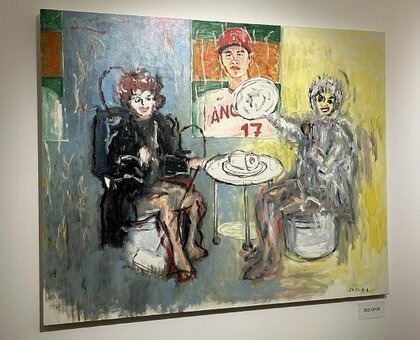 抽象／人物画 油絵 横尾忠則 画家の誕生 F8号 額付き 手描き