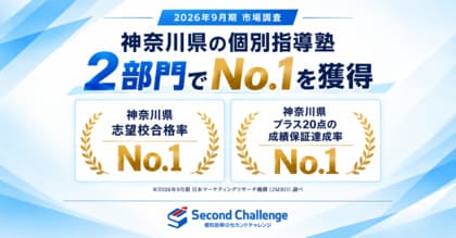 個別指導塾セカンドチャレンジ、「神奈川県 志望校合格率」「プラス20点の成績保証達成率」でNo.1を獲得