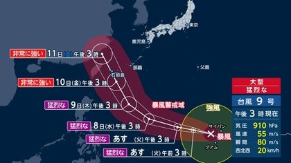 「猛烈な」台風9号が週末沖縄へ　“スーパータイフーン”で一部家屋倒壊ほどの暴風　最大瞬間風速85mを予想　