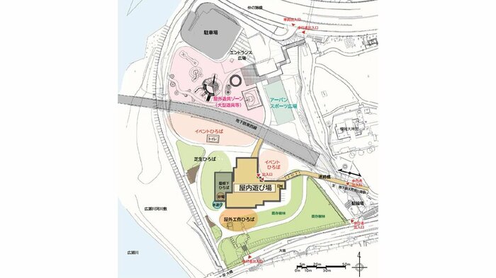 北側には屋外遊具ゾーンや駐車場が整備される予定(仙台市の素案資料より)