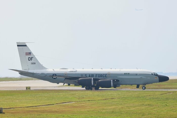 北朝鮮の発射当日、嘉手納基地に展開中だったRC-135Sコブラボール(撮影:久場悟氏)