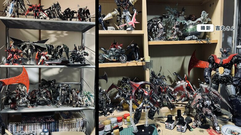 火災前の男性のプラモデルコレクション