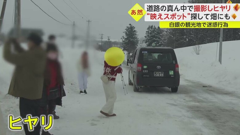 取材班の車の前にも、突然道路脇から人が歩いて出てきた