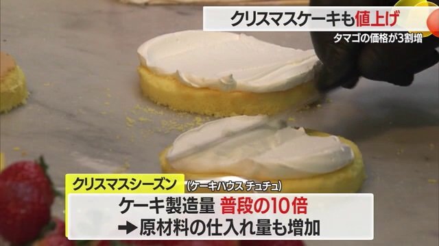 クリスマスケーキ需要にこたえるため、原材料の仕入れが増えるだけに物価高の影響は大きい