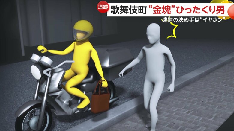 背後からバッグをひったくられた被害者（イメージ映像）