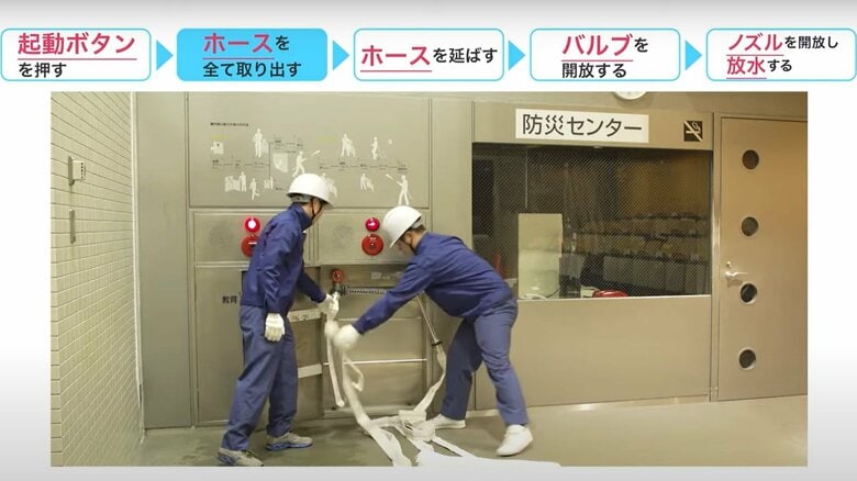 1号消火栓はホースを全て取り出そう