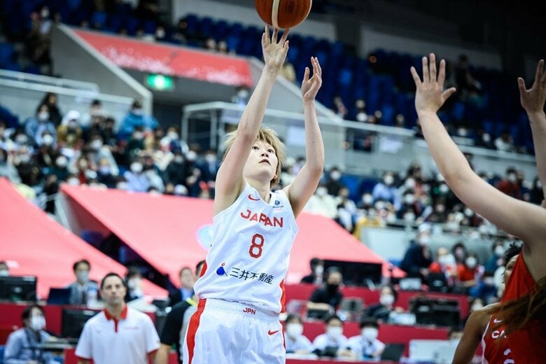 ワールドカップでの金メダルがまず目標だと話す髙田真希選手（2月13日、対カナダ戦より）（C）FIBA