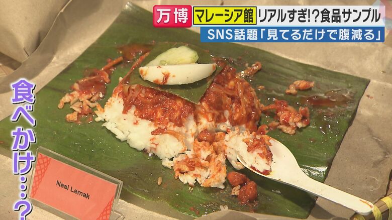 現地の食べ方を再現した「ナシ・レマッ」の食品サンプル