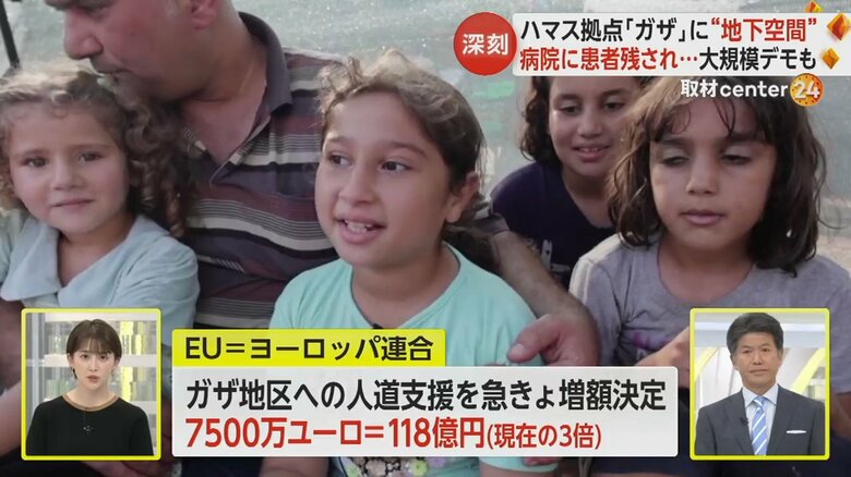 EUは、ガザ地区への人道支援を7500万ユーロ（日本円で118億円）まで増額を決定した