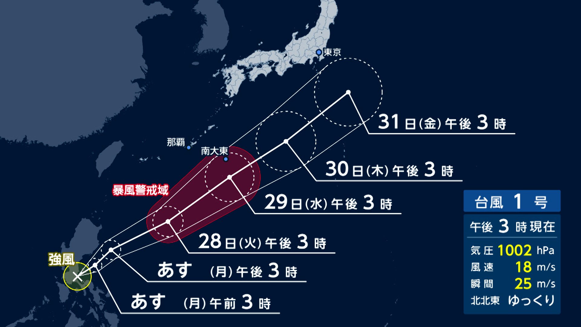 台風1号ゆっくり北上　29日に沖縄・大東島地方接近のおそれ　28日は本州でも警報級の大雨か