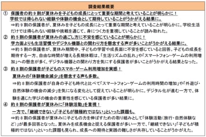 約9割が『夏休みは子どもの成長に重要』と回答！一方で約5割が生活習慣や学習面に不安「夏休みに伸ばしたい力と家庭でできる取り組みに関する意識調査」
