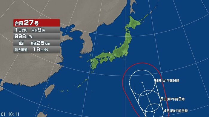 台風27号の進路予想図