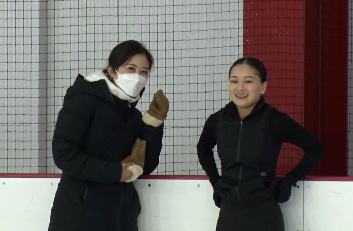 氷上練習をする渡辺