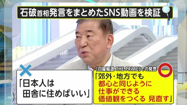 【参院選ファクトチェック】地方居住をめぐる石破首相発言の切り取り動画は“曲解”　「日本人は田舎に住めばいい」とは言っていない　地方に住みやすい環境整備が真意｜FNNプライムオンライン