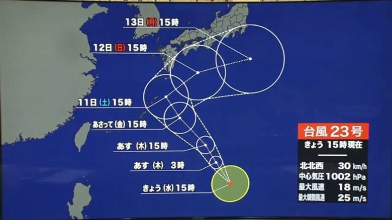 台風23号がフィリピン東の海を北上中　3連休中に本州付近に接近　北よりの風に注意を｜FNNプライムオンライン