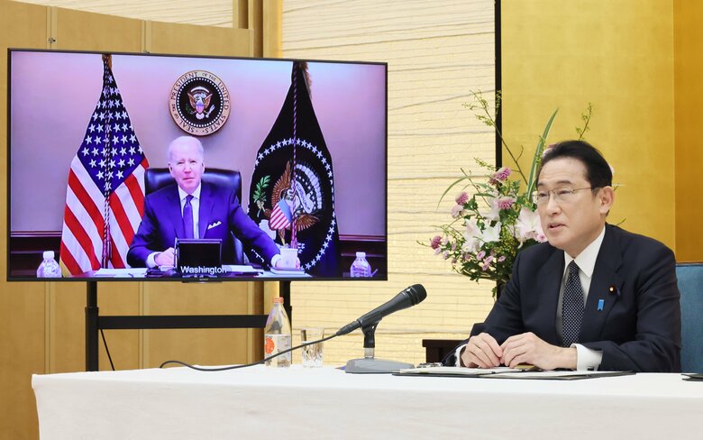 日米首脳テレビ会談に臨む岸田首相(1月21日・提供:内閣広報室)