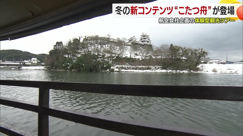 「こたつ舟」から望む大洲城