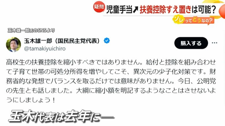 与党側に扶養控除の維持を求める玉木代表の2023年時点の訴え