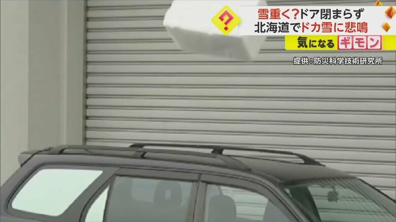 車の屋根部分に落下する雪