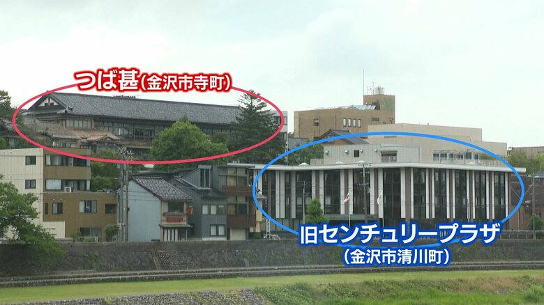 高台の『つば甚』と川沿いの『旧センチュリープラザ』