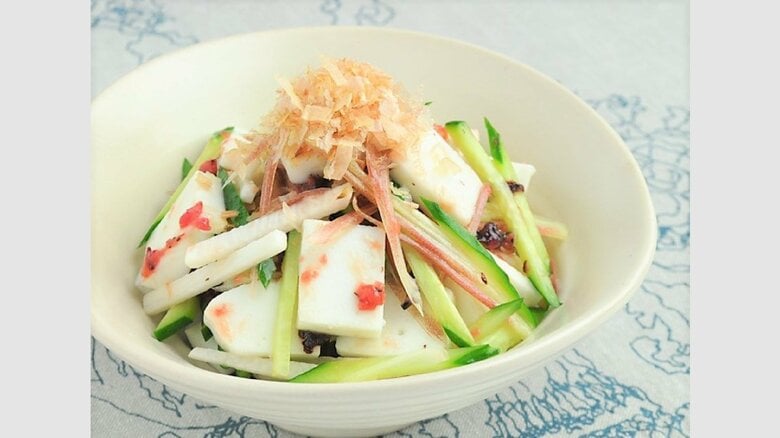 お勧めレシピ「はんぺんときゅうりと長いもの梅肉あえ」（提供：紀文）